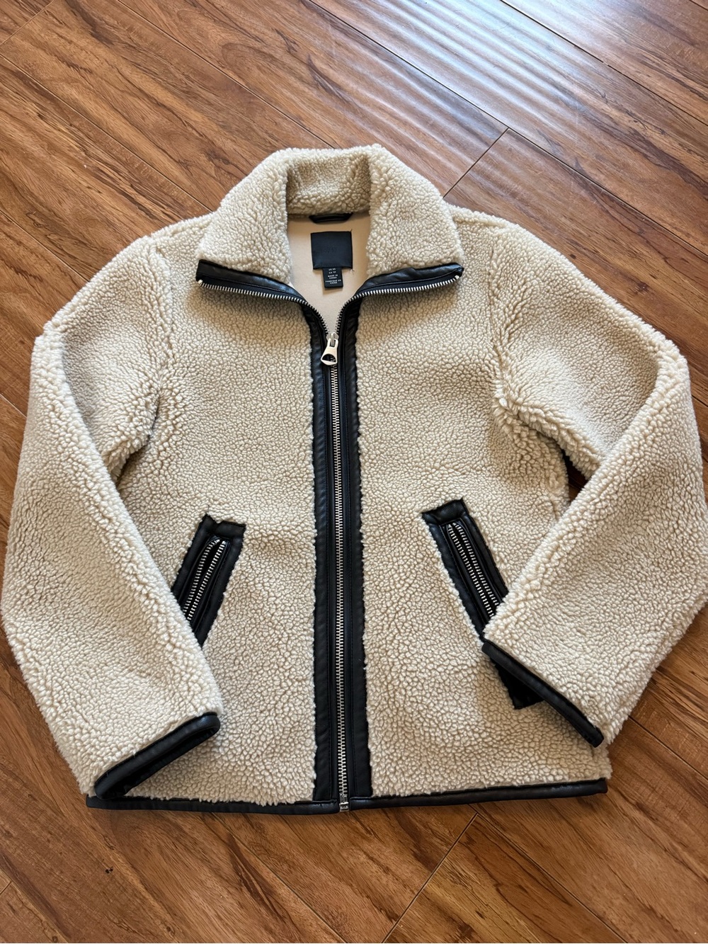 Men's Cream Sherpa Zip Jacket with Black Trim